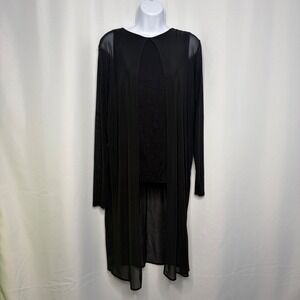 ONE A Womens Black Layered Sheer Mesh Long Sleeve Top Small High Low Goth Indie